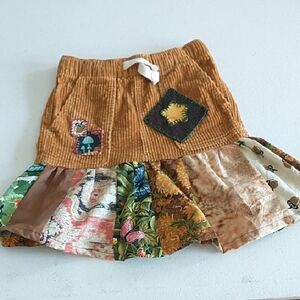 Patchwork Corduroy Ruffle Skirt in Mustard